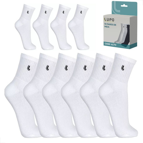 Kit 10 Pares Meia Masculino Adulto Cano Alto Lupo Original