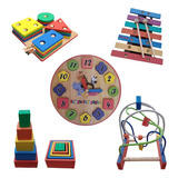 Kit 05 Brinquedos Educativo Madeira Primeira Infância Tdah