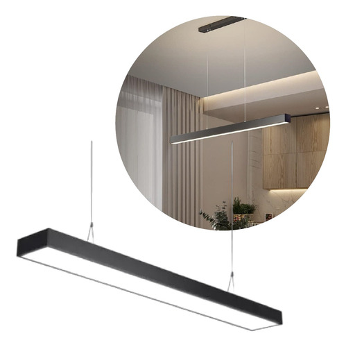 Lampara Led Colgante Office Lineal Negra Luz Fría 54 W T4512