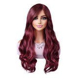 Peruca Lace Wig Borgonha Ondulada Com Franja Uso Diario