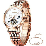 Reloj De Oro De 18 Quilates Para Mujer, Reloj Automático Par