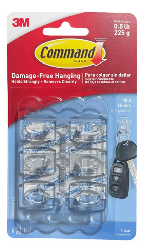 Pack 6x Mini Hooks Transparente 3m Command Ganchito Perchero