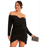 Vestido Hombros Desc. Fruncido Cruzado Plus Size Talla Extra