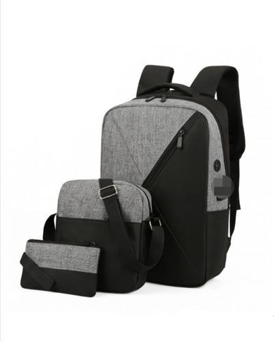 Mochila Antirrobo Carga Usb Escolar Laptop Casual 3 Piezas