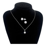 Conjunto De Collar Y Aros Set Cadena Punto De Luz Plata 925 