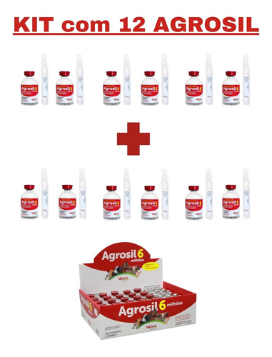 Kit Com 12 Agrosil 6 Milhões Pó + Diluente Antibiótico 15ml