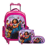 Kit Mochila Infantil Feminina Encanto Rodinhas Tam G Rosa