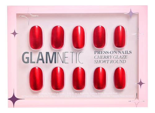 Glamnetic Unas A Presion, Esmalte De Cereza, Unas Cortas Red