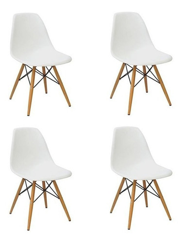 Jogo Conjunto 4 Cadeiras Charles Eames Wood Design Eiffel Pt Cor Da Estrutura Da Cadeira Branco