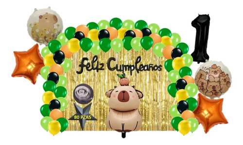 Kit Decoración Cumpleaños Globos Capibara Capybara 80 Pzs
