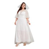 Vestido Novia Boda Manga Farol Talla Grande Curvy Ns 14