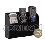 Suporte Acrílico Triplo P/ Controle Remoto Preto Kit 3 Pçs