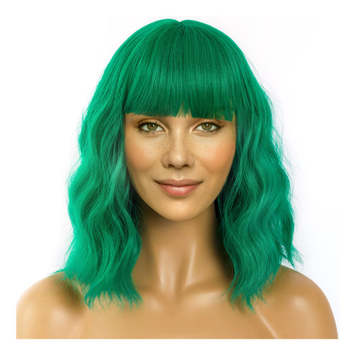 Lanice Peluca Verde Para Mujer, Pelucas Cortas Estilo Bob Co