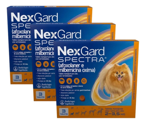 3 Nexgard Spectra Antipulgas Para Cães Cão 2 A 3,5kg 9 Tab