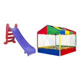 Escorregador Infantil 3 Degraus + Piscina De Bolinhas 1,5m Cor Vermelho