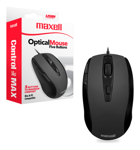 Mouse Usb Optico Maxell Mowr-105 Ergonomico Sensor 1600dpi