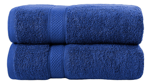 Juego De 2 Toallas De Baño 140*70 Cm 100% Algodón Absorbente Color Azul Oscuro Liso