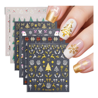6pcs Nails Stickers Navidad Uñas Tiras Y Múltiples Estilos