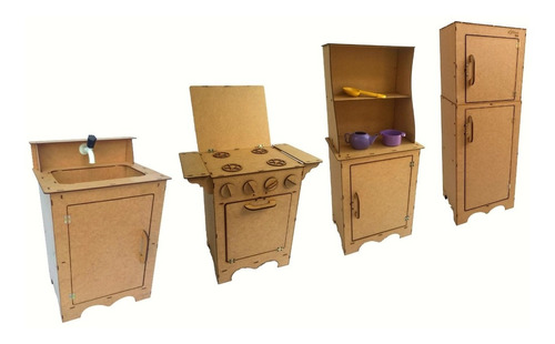 Cozinha Infantil Fogão Completa Brinquedo Mdf Desmontado 