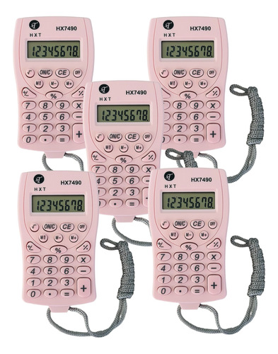 Kit 5 Mini Calculadora De Bolso Colorida Com Cordão Pescoço
