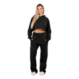 Conjunto Moletom Feminino Cropped Com Capuz Calça Pantalona