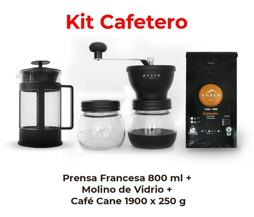 Prensa Francesa 800ml Molino Vidrio Café Grano Amber