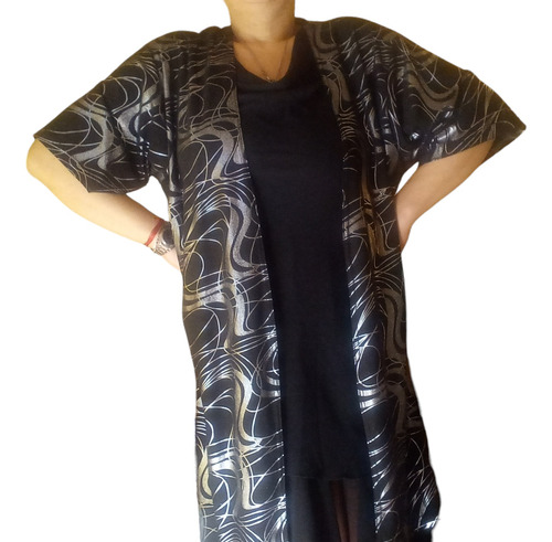 Kimono De Fiesta Con Brillos Talle Grande Con Mangas