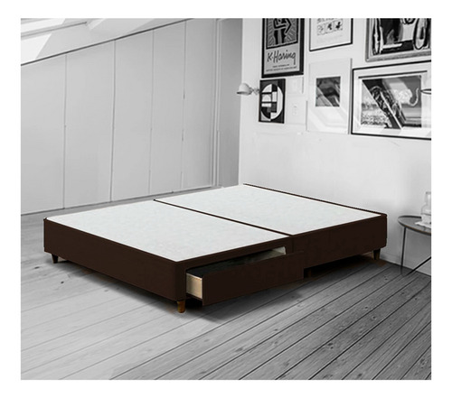 Base Suecia Queen Size Suede Chocolate Muebles De 1 Piez Box