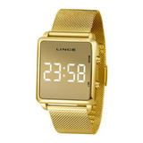 Relógio Feminino Dourado Led Quadrado Lince Espelhado  + Nf