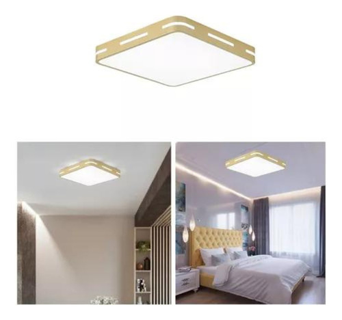 Luminária Plafon 40x40cm Sobrepor 25w Dourado Led 3em1 Teto