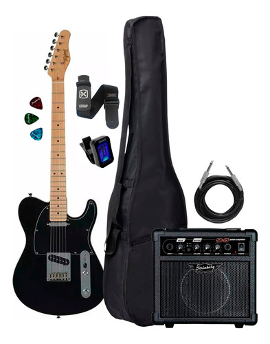 Kit Guitarra Tagima Telecaster T-550 Preta Acessórios + Ampl