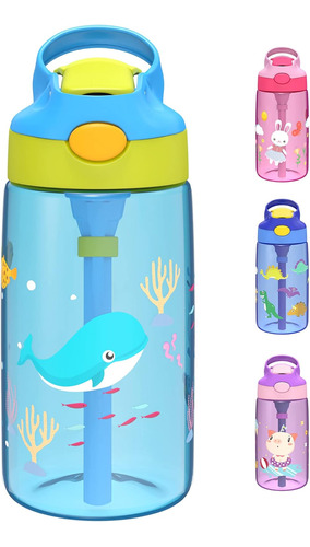 Botella De Agua Niños Pajita Y Asa, 16 Oz, Sin Bpa,   ...