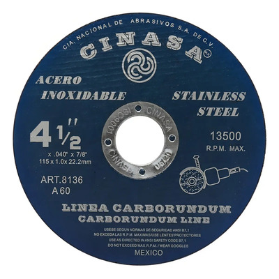 Disco Corte 41/2 Inoxidable Cinasa 8136 Paquete Con 50piezas
