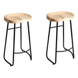 Pack 2 Sillas De Bar Metálica 75 Cm Asiento Madera 