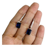 Aros Argolla Plata 925 Rectangular Azul Zircon Cubic Mujer