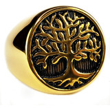 Anillo Árbol De La Vida Acero Inoxidable Positividad Dorado