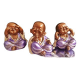 Trio De Budas Monge Bebê Cego Surdo Mudo Lilás Decoração 