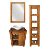 Combo Vanitory Apoyo Puerta Madera 60 Organizador Espejo