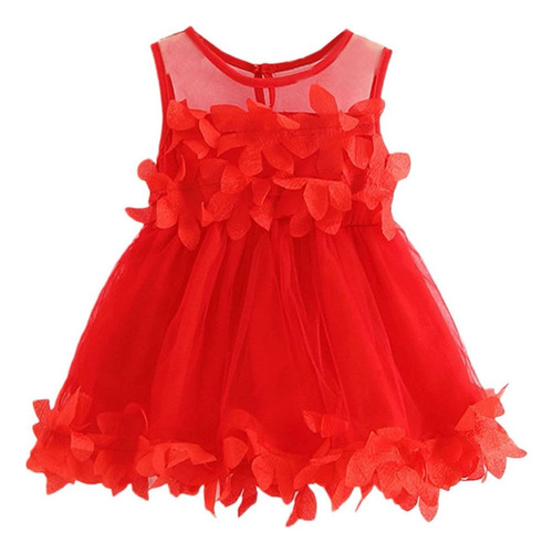 Vestido Para Niña Primaveral Verano Con Flores Rojo