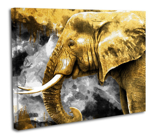 Cuadro Lienzo Canvas 50x60 Elefante Perfil Dorado Tipo Oleo