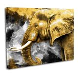 Cuadro Lienzo Canvas 50x60 Elefante Perfil Dorado Tipo Oleo