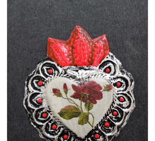 Corazón Mexicano Aluminio, Artesanía. Hecho A Mano, Rosas 3