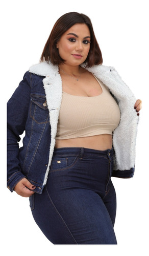 Jaqueta Jeans Feminina Plus Size Forrada Pelúcia Lançamento 