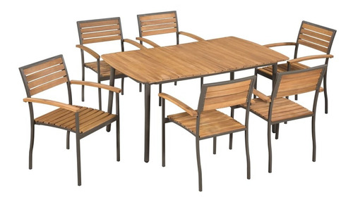 Juego De Comedor De 7 Piezas De Madera De Acacia Y Acero