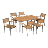 Juego De Comedor De 7 Piezas De Madera De Acacia Y Acero