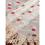 Mantel Camino De Mesa Bordado Beige Flores Rojas 40x300cm