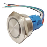 Pulsador Metal Led Sin Retencion - 30mm Azul + Cable Conect