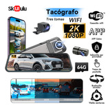 Skululu Cámara Dashcamera Tacógrafo Dashcam Pantalla Táctil Wifi App 1080p Fhd 24 Horas 170° Amplio Ángulo Tres Grabaciones Cámara