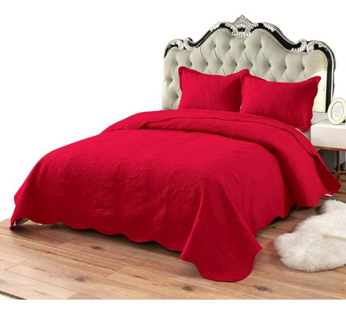 Cubrecama De Verano Tipo Quilt King Unicolor Rojo