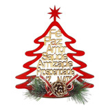 Enfeite Mesa Árvore Madeira Palavras Decorativo Natal 22cm